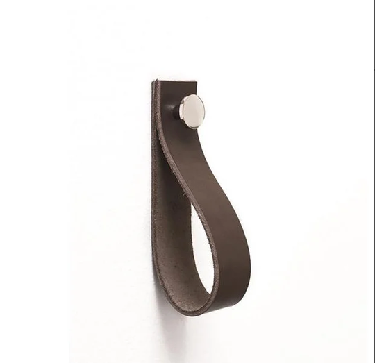 Linfalk Handdukshängare läder/metall Längd 150mm brun-nickel 0154L-3207