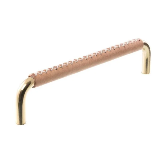 Linfalk Handtag mässing/natur läder korsstygn, utan fot 7353-96-0121LX