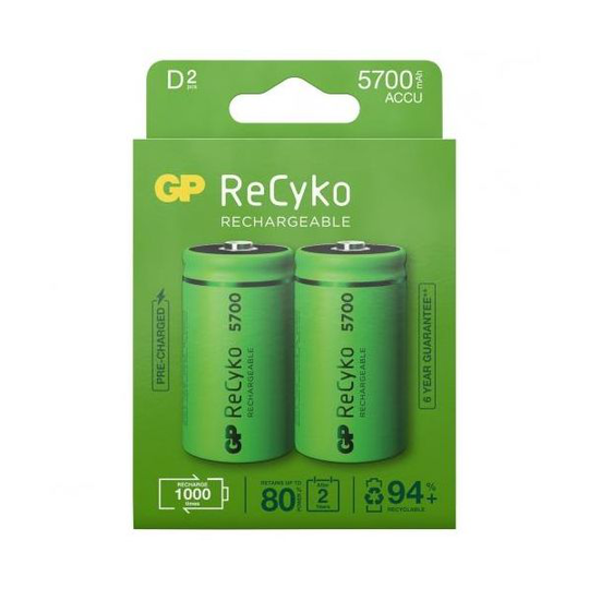 GP Batteries ReCyko 5700 Batteri laddningsbart, D, 2-pack