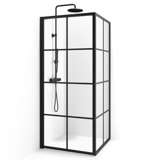 Macro Duschhörn Empire Swing - Klarglas med spröjs Svart matt 90x90