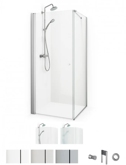Macro Duschhörn Spirit Swing - Klarglas med knopp Blank 70x70
